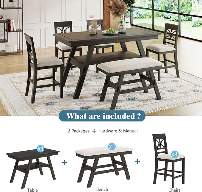 Merax 6 Piece Counter Height Dining Table Set - Image 3