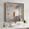 Bronze Bathroom Mirror 36x36 Inch, Brushed Bronze Metal Frame Mirror by JISOSO