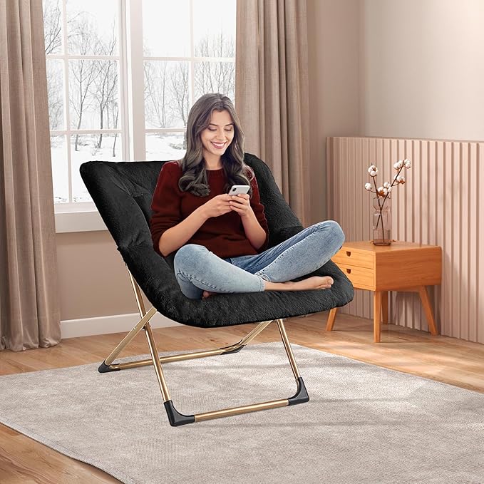 Comfy Oversized Saucer Chair, Soft Faux Fur Reading Lounge Chair - Image 2
