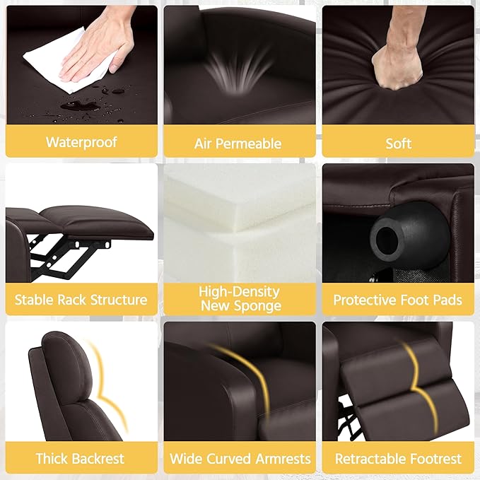 Yaheetech Recliner Chair Faux Leather Recliner Sofa Adjustable Modern Seat Club - Image 7