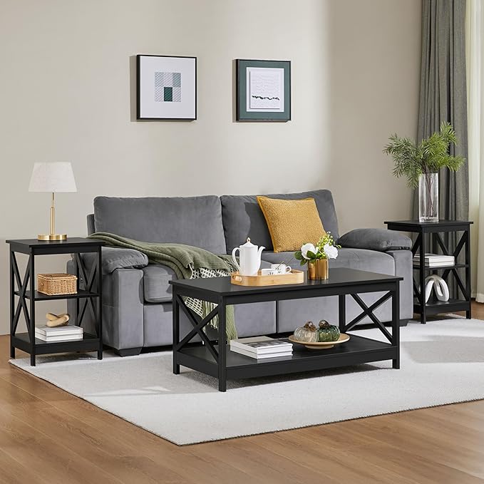 Yaheetech Black End Table Set of 2, Easy Assembly - Image 6