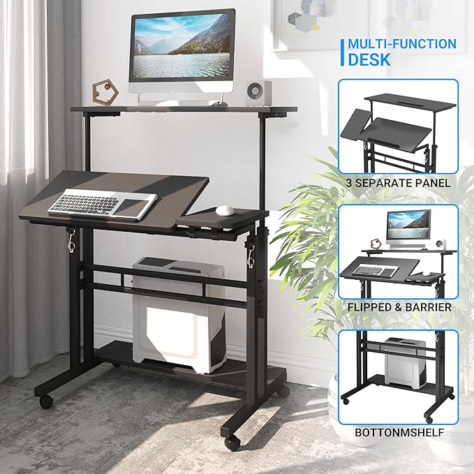 Mobile Standing Desk, Adjustable Rolling Computer Desk - Image 7