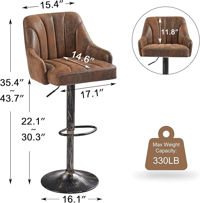 VECELO Bar Stools Set of 4, Adjustable Barstools, Counter Height Stools - Image 3