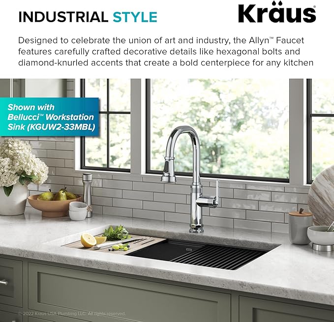 KRAUS Allyn Industrial Pull-Down Single Handle Kitchen Faucet in Chrome - Image 4