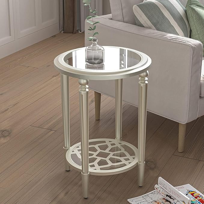 COSIEST Round Side Table, End Table Glass - Image 8