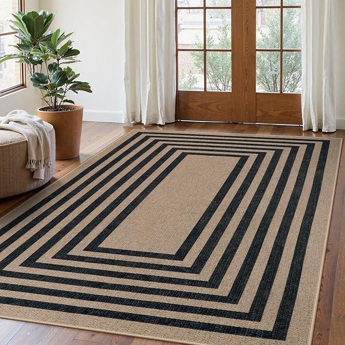 Lahome Modern Geometric Easy Jute Dining Room Rug, 5x7 Modern Rugs by Lahome
