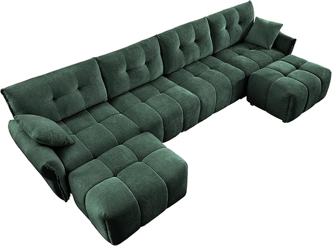 Modern Chenille Fabric 4-Seat Sofa w/Two Ottoman+2 Pillows, Premium Upholstery - Image 6