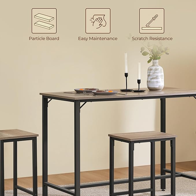 Yaheetech 3 Piece Dining Table Set, 47.5" Industrial Pub Table Set, Counter - Image 5