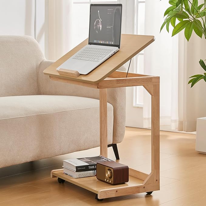 CozyDH Adjustable C Shaped End Table, Rolling Side Table Solid Wood TV Sofa by CozyDHDuvetCover