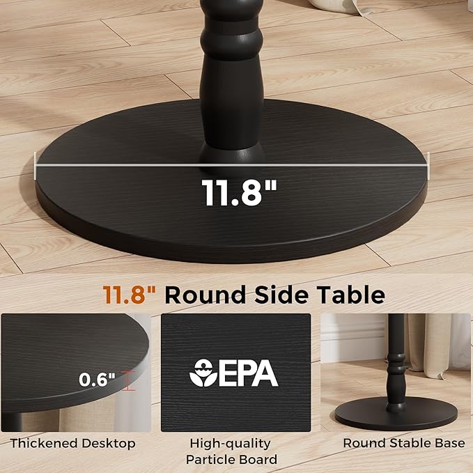 Round Side Table, Solid Wood Pillar - Image 7
