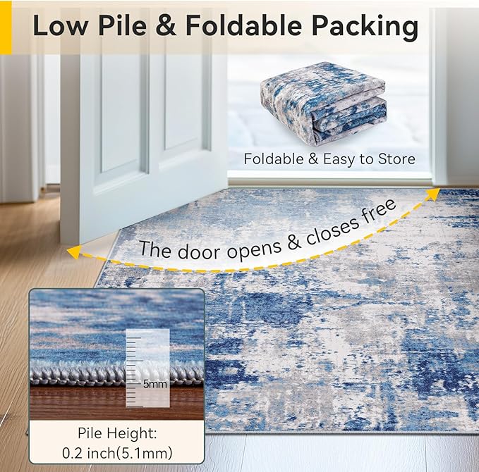 Washable Area Rugs 4ft Non-Slip Modern Abstract Soft - Image 7