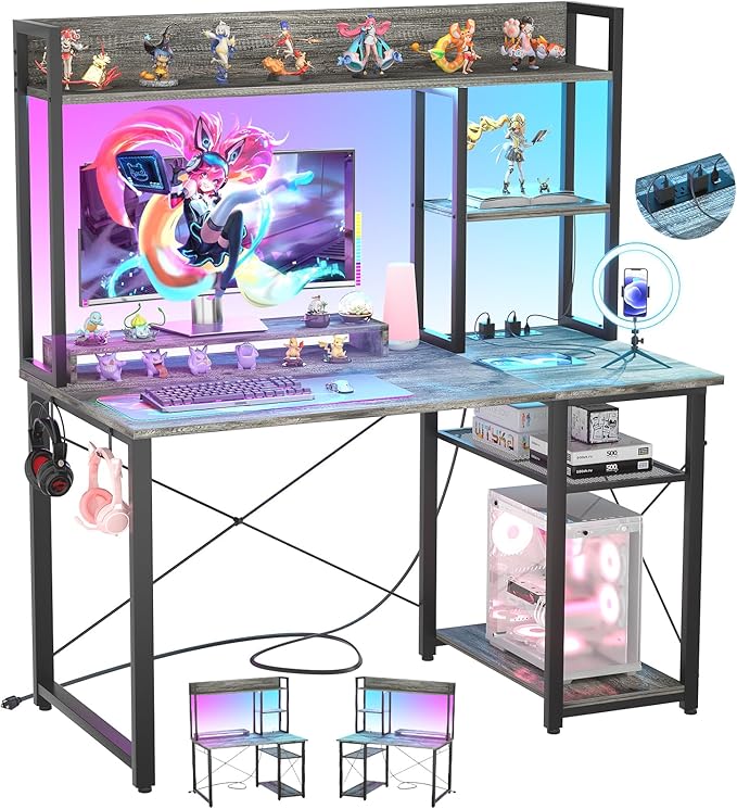 Cyclysio Gaming Desk with Hutch, Home Office Desk with Reversible 5 Tiers by Cyclysio