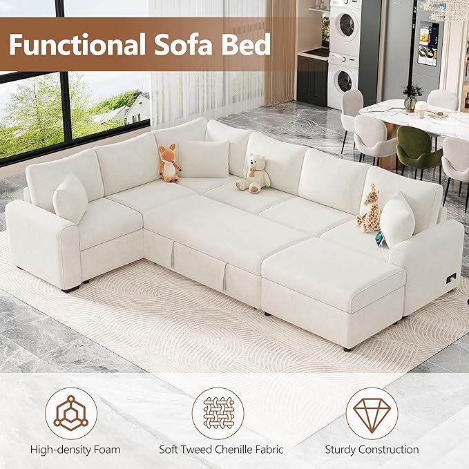 112" Luxurious Pull-out Sofa Bed Sleeper - Image 6