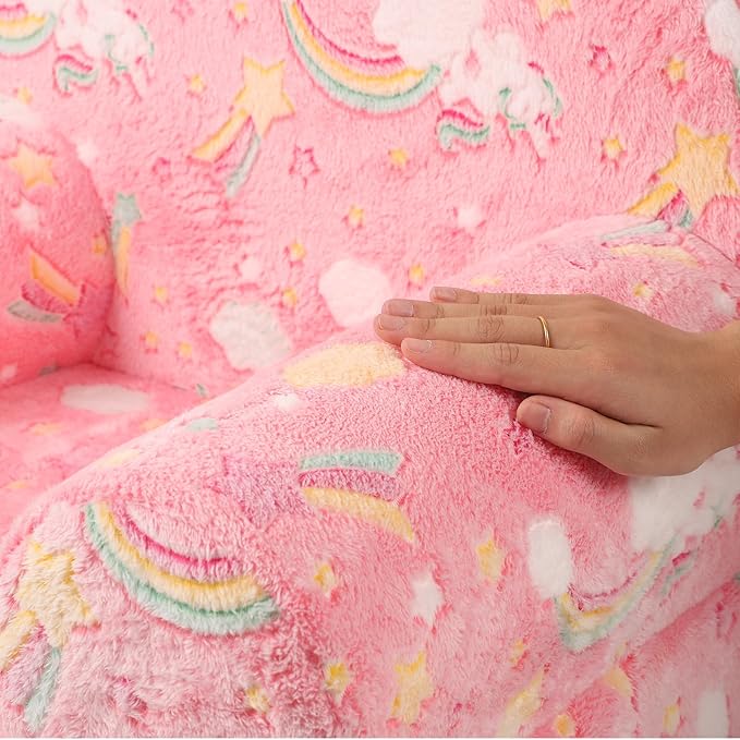 Rainbow Unicorn Kids Sofa with Star Throw Pillow, High Back Toddler Chair Glow - Image 6
