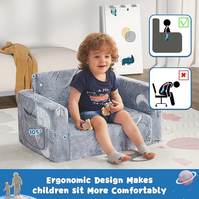 Toddler Chair Comfy, 2-in-1 Soft Toddler Couch Fold Out - Image 5