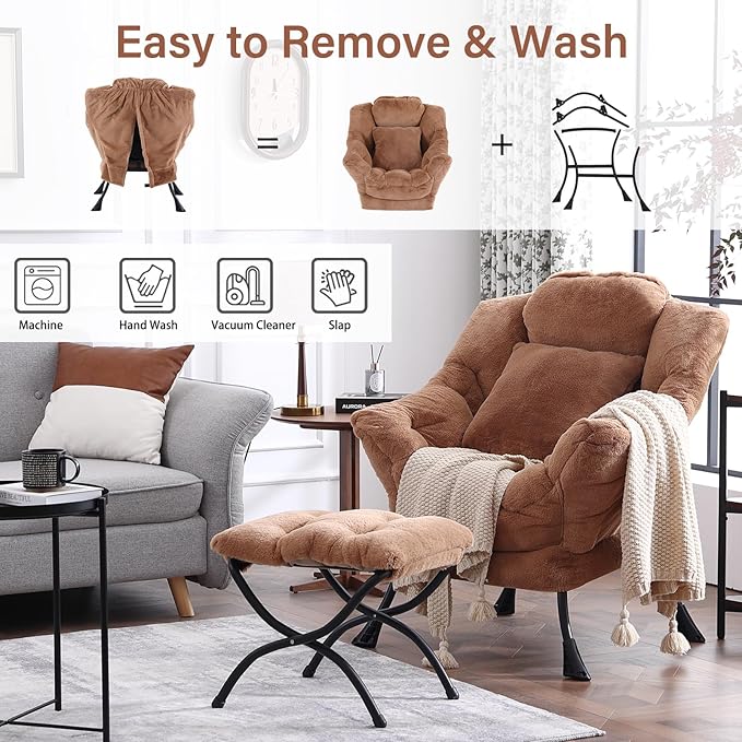 Lazy Chair with Ottoman, Reading Chair with a Pillow, Leisure Sofa Armchair - Image 6