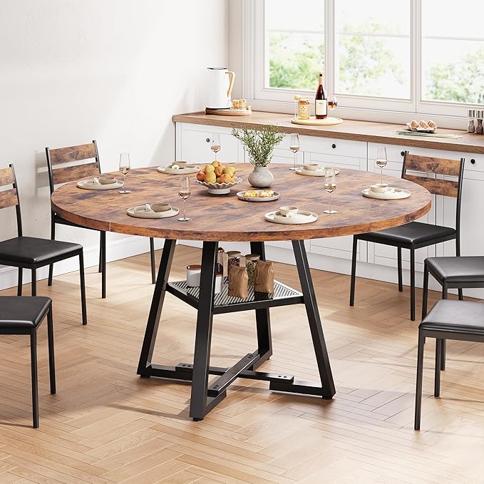 51'' Round Dining Table for 6, Kitchen Dining Room Circle Dinner Pedestal Table - Image 3