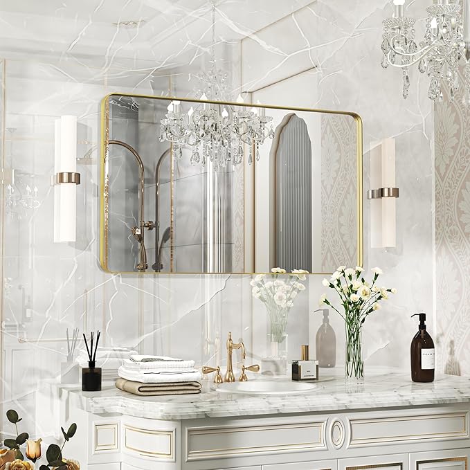 40×24 Gold Bathroom Mirror, Rectangular Bathroom Vanity Mirror by FunMemories