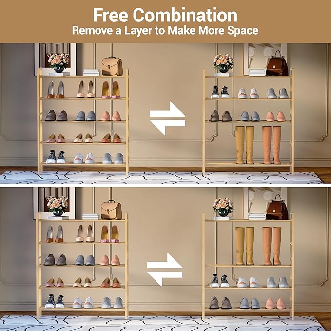Haddockway Bamboo Shoe Rack for Closet, Free Standing Shoe Organizer - Image 7