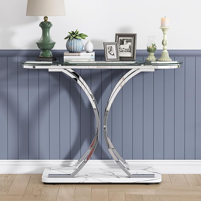 O&K FURNITURE Silver Glass Console Tables - Image 3