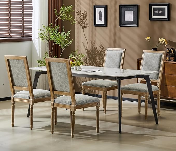 Merax Upholstered Solid Wood Dining Chairs Set of 4, French Country Style by Merax