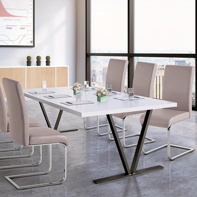 Yaheetech Dining Chairs Set of 6 Modern Faux Leather Upholstered Dining Room - Image 2