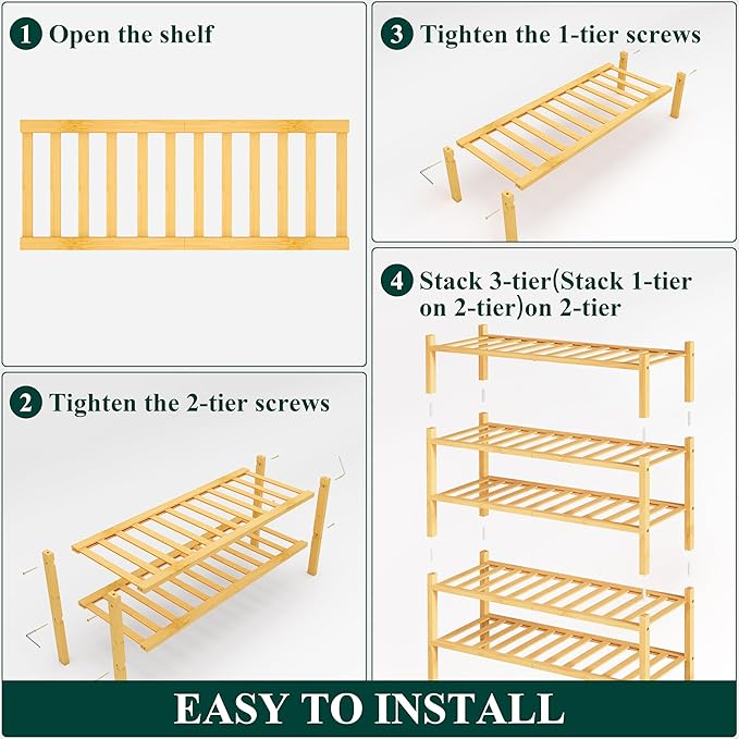 Smiry Shoe Rack, 5 Tier Bamboo Shoe Organizer, Stackable Free Standing Wooden - Image 6