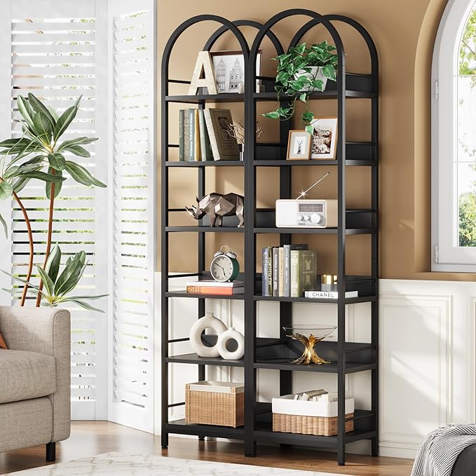 LITTLE TREE 6-Tier Open Bookshelf Set 2, Freestanding 78.7" Tall Arched Bookcase - Image 2