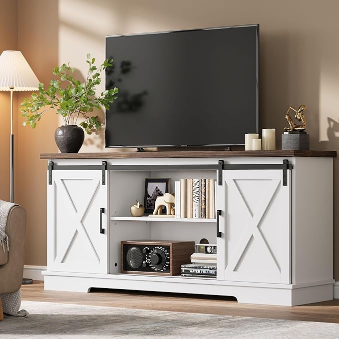 CABIHOME Farmhouse Tv Stand for 65 Inches TVs, Entertainment Center by CABIHOME