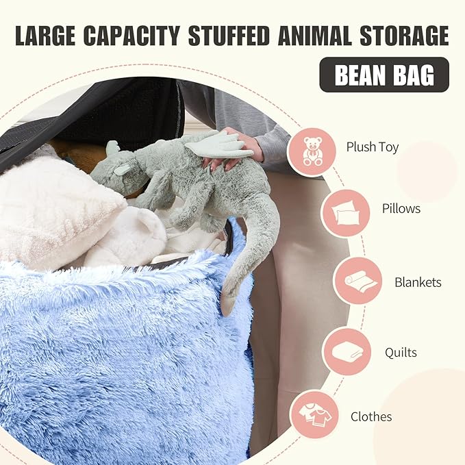 Large Bean Bag Covers Only, Fluffy Stuffed Beanbag Chair Covers No Filler - Image 3