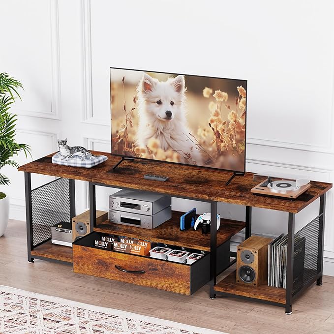 TV Stand with Drawers and Open Storage Shelves by eiskah