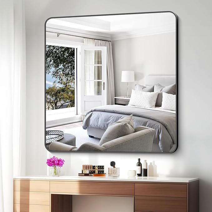 BONEWEI 48x48 inch Bathroom Mirror, Wall Mounted Bathroom Frame Vanity Mirror - Image 6