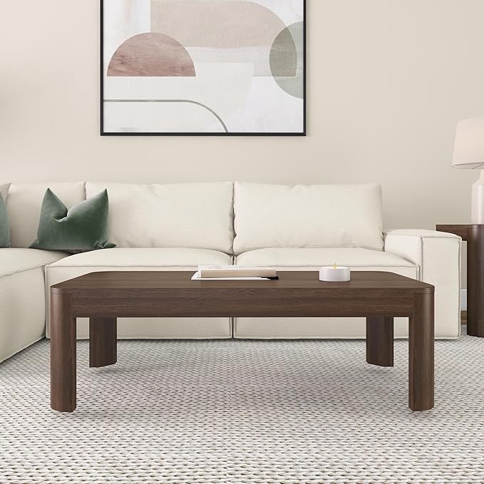 Plank+Beam Modern Rounded Coffee Table, 48 Inch, Solid Wood Contemporary Center - Image 3