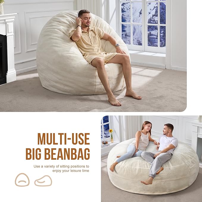 Hobestluk 6ft Bean Bag Chairs for Adults Large Beanbag Chair - Image 5