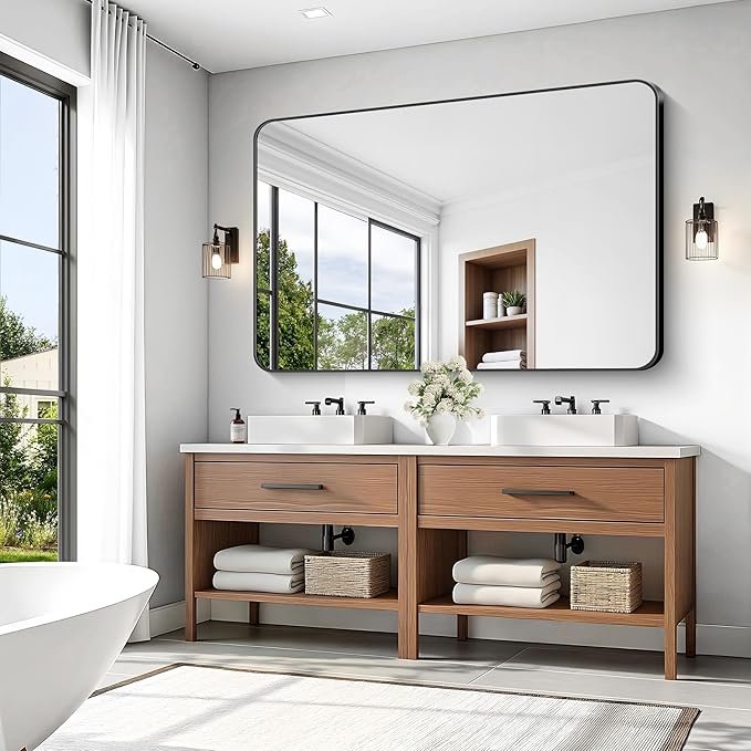 KOCUUY Black Bathroom Mirror 60"x40", Large Vanity Mirror - Image 5