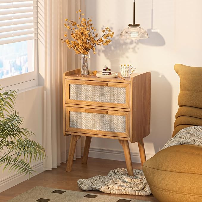 Lerliuo Rattan Nightstand, Boho Night Stand - Image 4