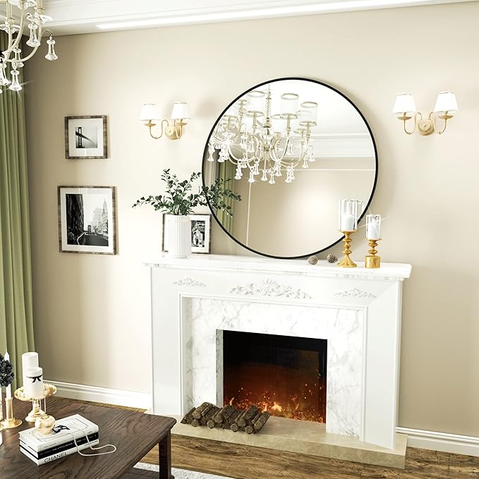 Round Mirror 15.7" Black Wall Mounted Circle Mirrors Vanity Mirror - Image 4