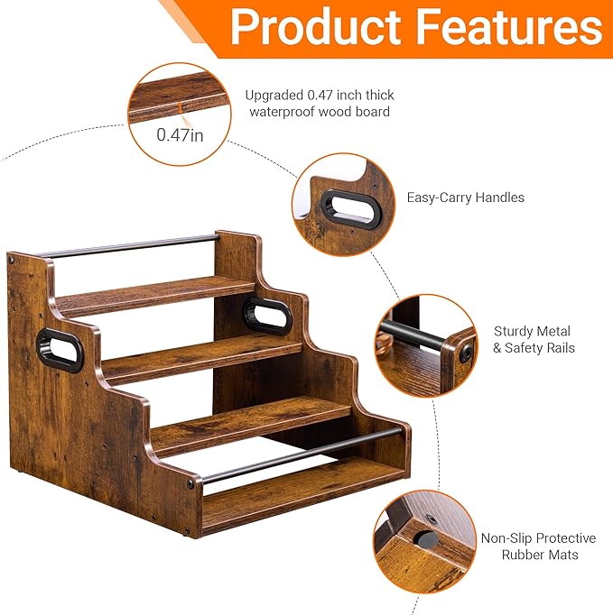 4-Tier Liquor Bottle Display Shelf, Holds up to 16 Bottles, Extra Large Rustic - Image 5