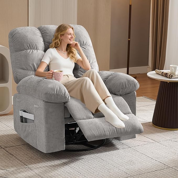 Rocking Recliner Chair with Vibration Massage & Heat, 360° Swivel Oversized - Image 2