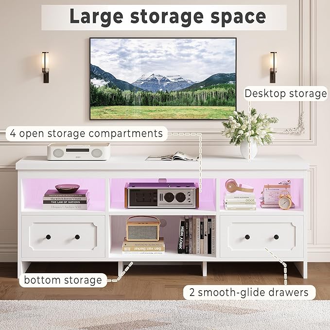 IRONCK TV Stand for 65 Inch TV, Power Outlets and Open Shelf, Media Console TV - Image 4