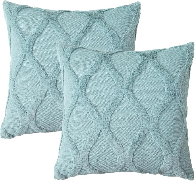decorUhome Throw Pillow Covers 22x22 Inch Set of 2, Soft Plush Faux Fur Wool - Image 7