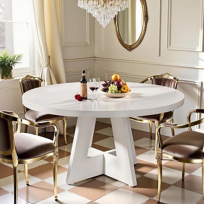 47" Round Dining Table for 4-6, Modern Small Dinner Table Farmhouse Round - Image 6