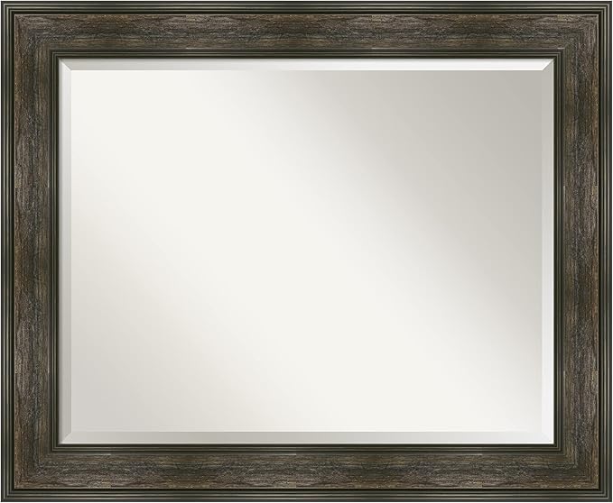 Amanti Art Brown Wall Mirror 28x34 Rail Rustic Char Rectangle Bathroom Mirror by AmantiArt