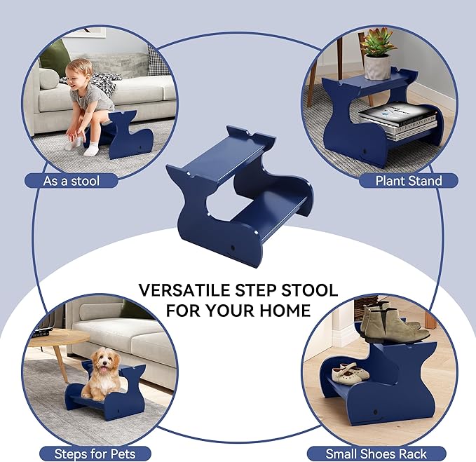 Wood Step Stools for Kids, Child Two Step Stool of Whale Shape, Toddler Step - Image 5