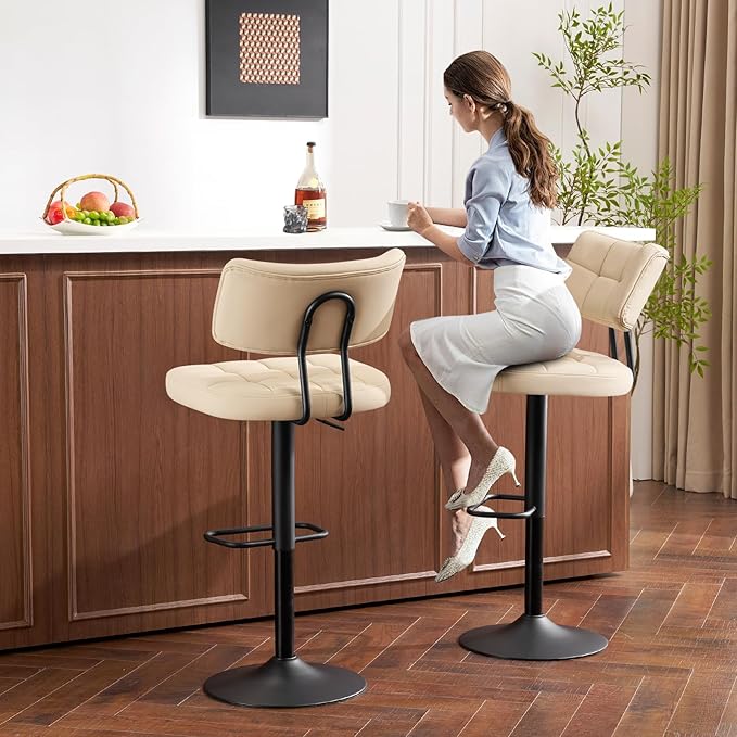 Furniliving Modern Bar Stools Set of 2 Faux Leather, Upholstered Swivel - Image 9