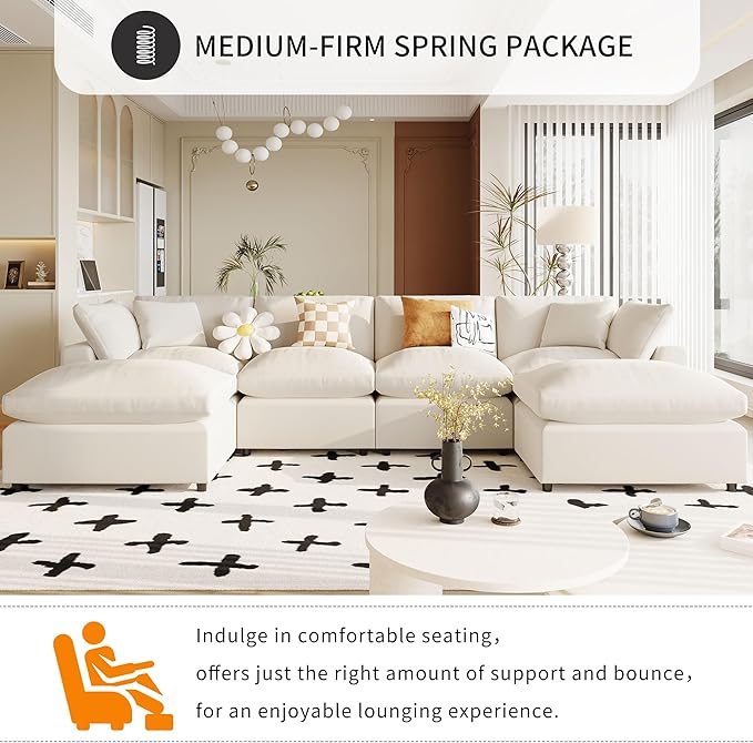 134.4 Inch U-Shaped Oversized Upholstered Sectional Sofa - Image 6