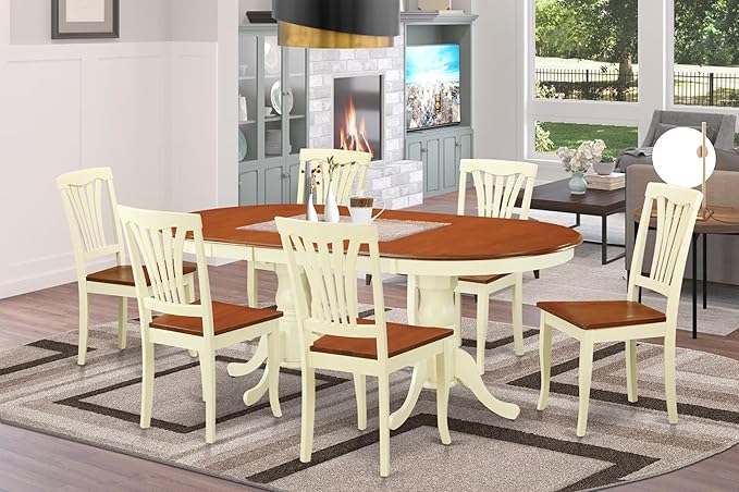 East West Furniture PLAV7-WHI-W 7 Piece Dining Set Consist of an Oval Dining - Image 2
