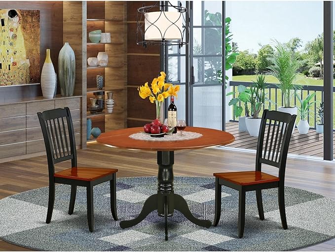 East West Furniture DLDA3-BCH-W 3 Piece Dining Room Table Set Contains a Round - Image 6