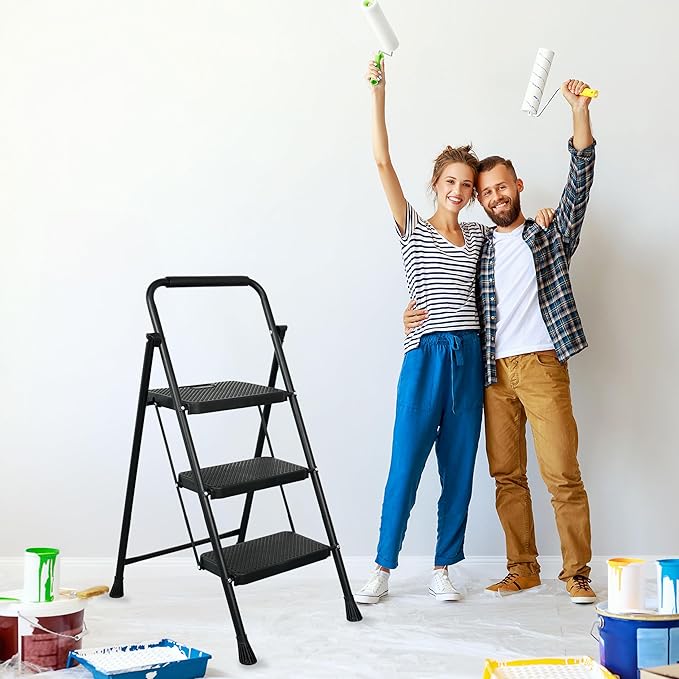 3 Step Ladder, Portable Steel Folding Step Stool - Image 7