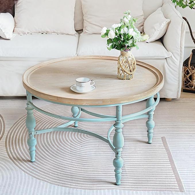 Rustic Farmhouse Round Coffee Table, French Country Vintage Center Table by TIMBERMAVEN
